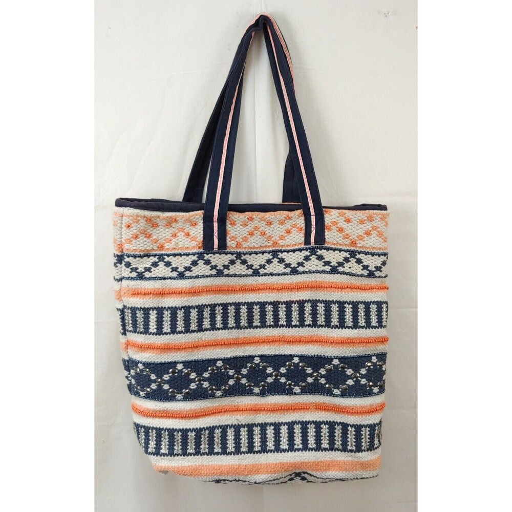 Stephanie Nicole Shoulder Bag Tote Boho Beaded Geometric Blue Orange